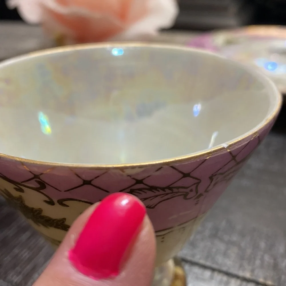 Vintage MCM Classica Japan Pink Lusterware High Pedestal Teacup With Saucer!